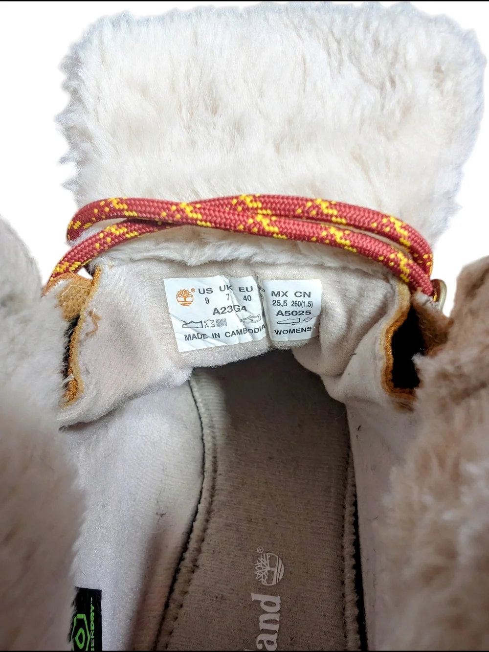 Timberland Kinsley Leather Wheat Tan Lace-Up Ankle Boots With Faux Fur Collar